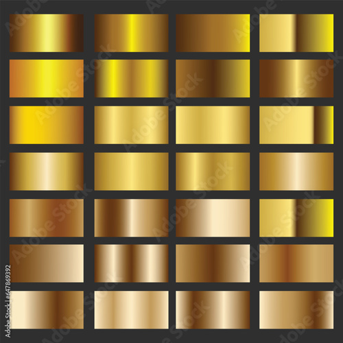 Free vector yellow gold gradients metallic gradients set