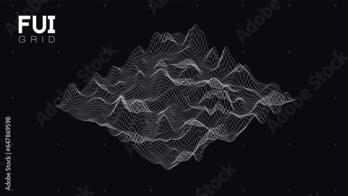 FUI GUI 3D Vector Landscape Scan Grid. Abstract futuristic background. Sci-Fi Hi-Tech design