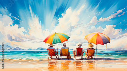 Seniors on the beach on a bright, beautiful day