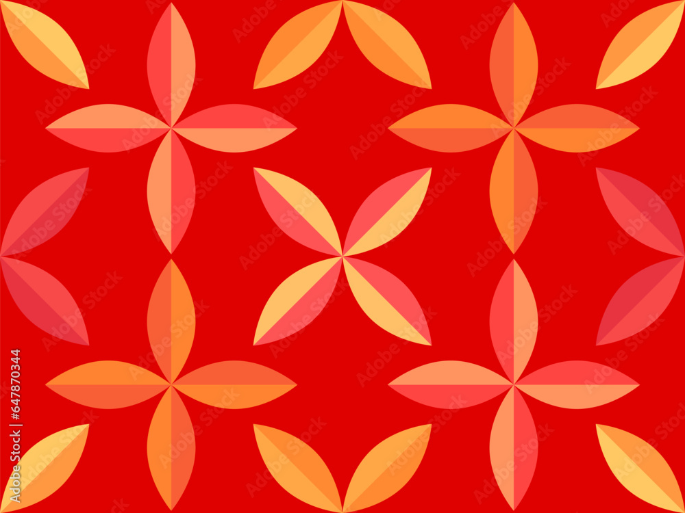 Autumn seamless pattern with leaves in a minimalist style. Composition of autumn leaves yellow, orange, red. Leaf fall. Design for printing on fabric, paper, posters and banners. Vector illustration