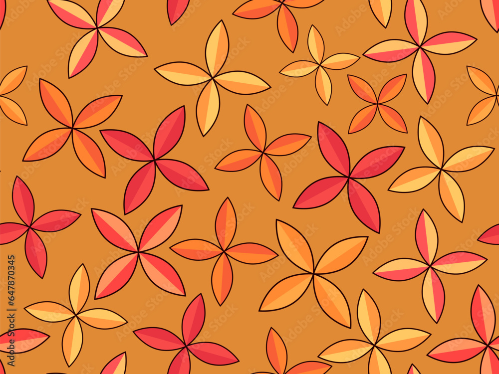 Autumn seamless pattern with leaves in a minimalist style. Autumn leaves are yellow, orange, red. Leaf fall. Design for printing on fabric, paper, posters and banners. Vector illustration Autumn seamless pattern with leaves in a minimalist style. Autumn leaves are yellow, orange, red. Leaf fall. Design for printing on fabric, paper, posters and banners. Vector illustration