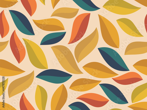 Seamless pattern with autumn leaves in flat style. Flat leaf design. Autumn falling leaves. Design for print, banners and wrapping paper. Vector illustration