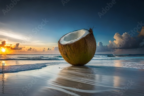 A close-up of a fresh coconut