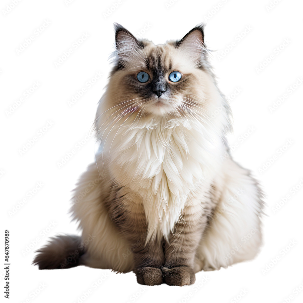 A Ragdoll cat, isolated on white, transparent background, full body