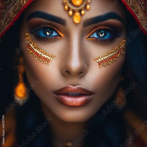 Portrait of a beautiful young woman with shimmering make-up with veil