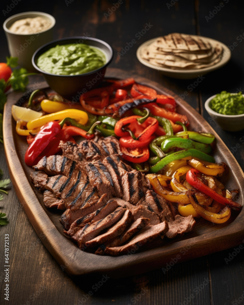 A tantalizing plate of fajitas, featuring strips of grilled upcycled protein marinated in a zesty blend of es and served alongside an assortment of freshly charred vegetables. A tantalizing plate of fajitas, featuring strips of grilled upcycled protein marinated in a zesty blend of es and served alongside an assortment of freshly charred vegetables.