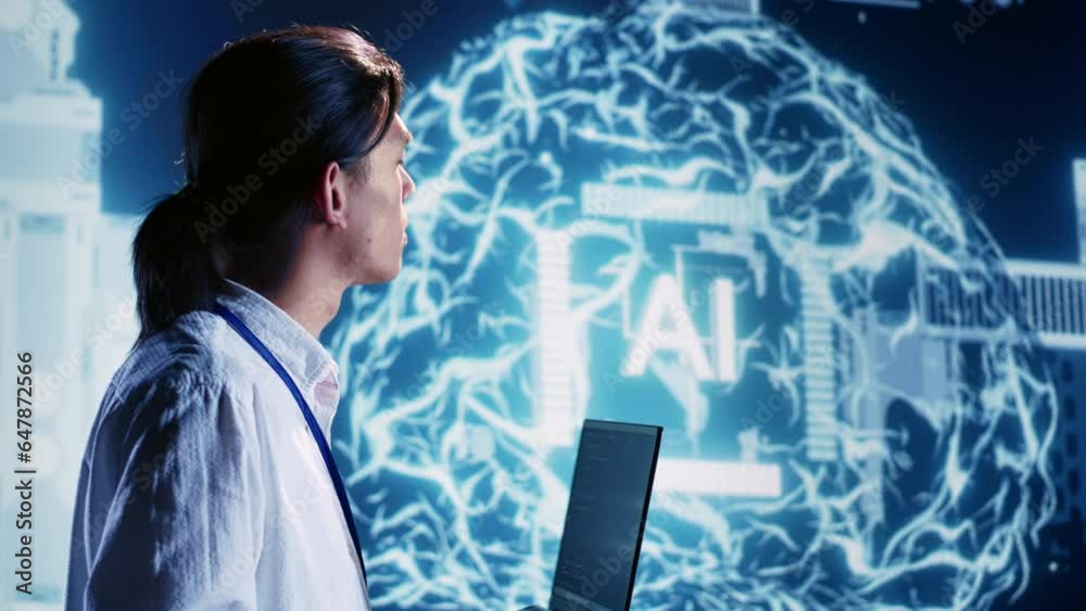 Tech support man developing artificial intelligence neural networks ...