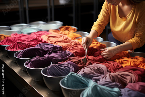A textile dyer using natural dyes to color fabrics. Generative Ai. photo