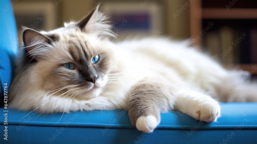 A portrait of a ragdoll cat, full body view A portrait of a ragdoll cat, full body view