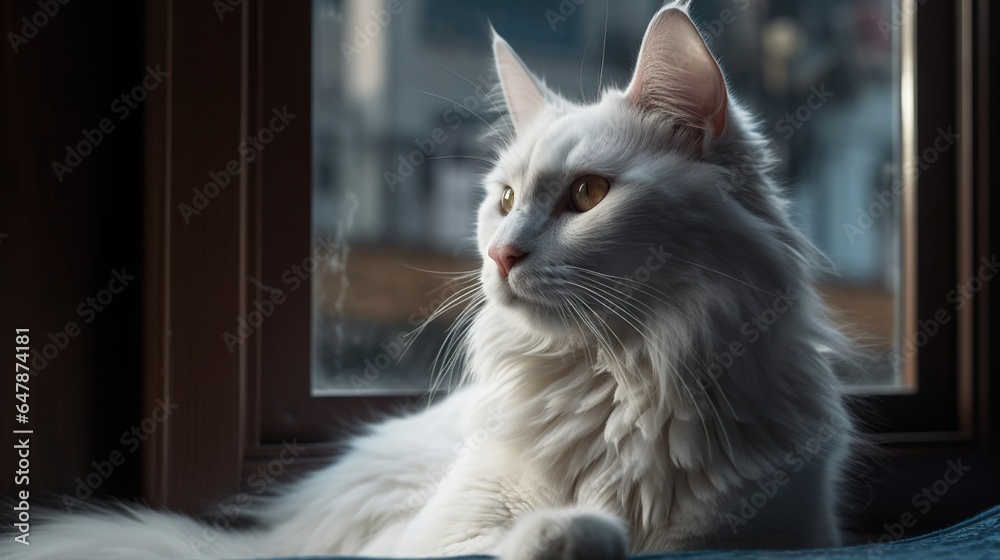 Regal Turkish Angora Cat with Mesmerizing Blue Eyes, Exuding Elegance and Grace