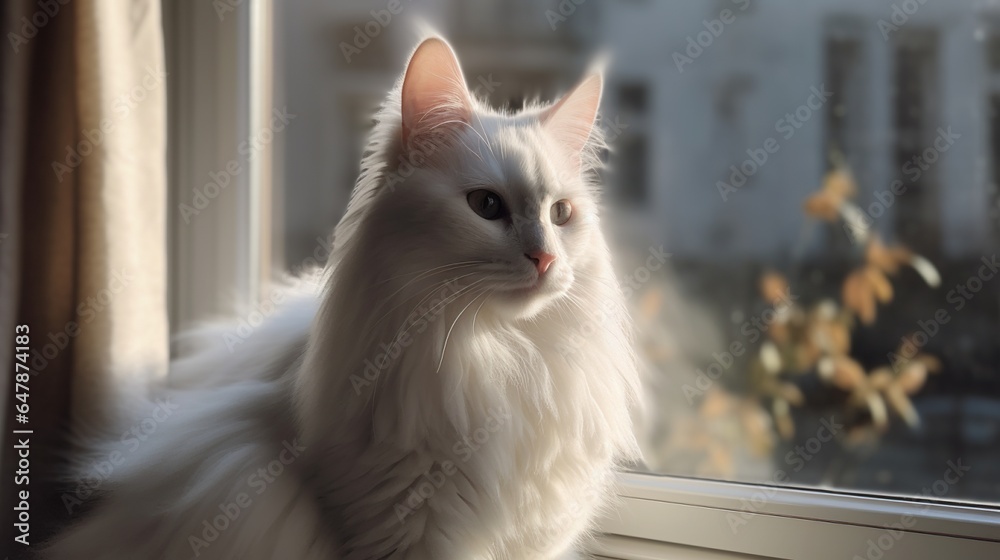 Regal Turkish Angora Cat with Mesmerizing Blue Eyes, Exuding Elegance and Grace