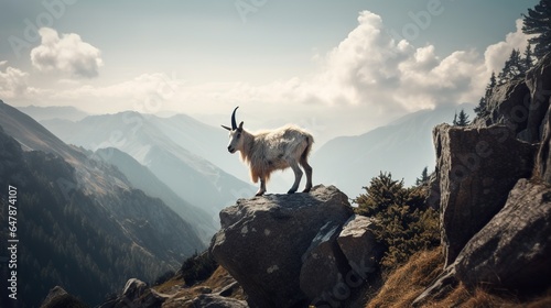 Fearless Goat Perched Dramatically on the Edge of a Cliff  Embracing the Vast Horizon