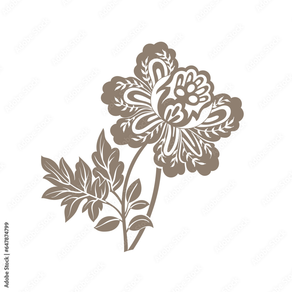 Decorative Indian ornament element. Isolated on white background, one color. Monochrome silhouette ornament element. Ethnic floral swirl, isolated element. Set elements