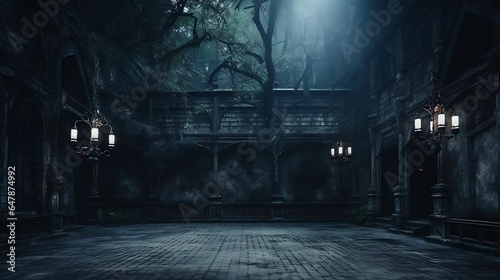 background Eerie, abandoned haunted mansion 