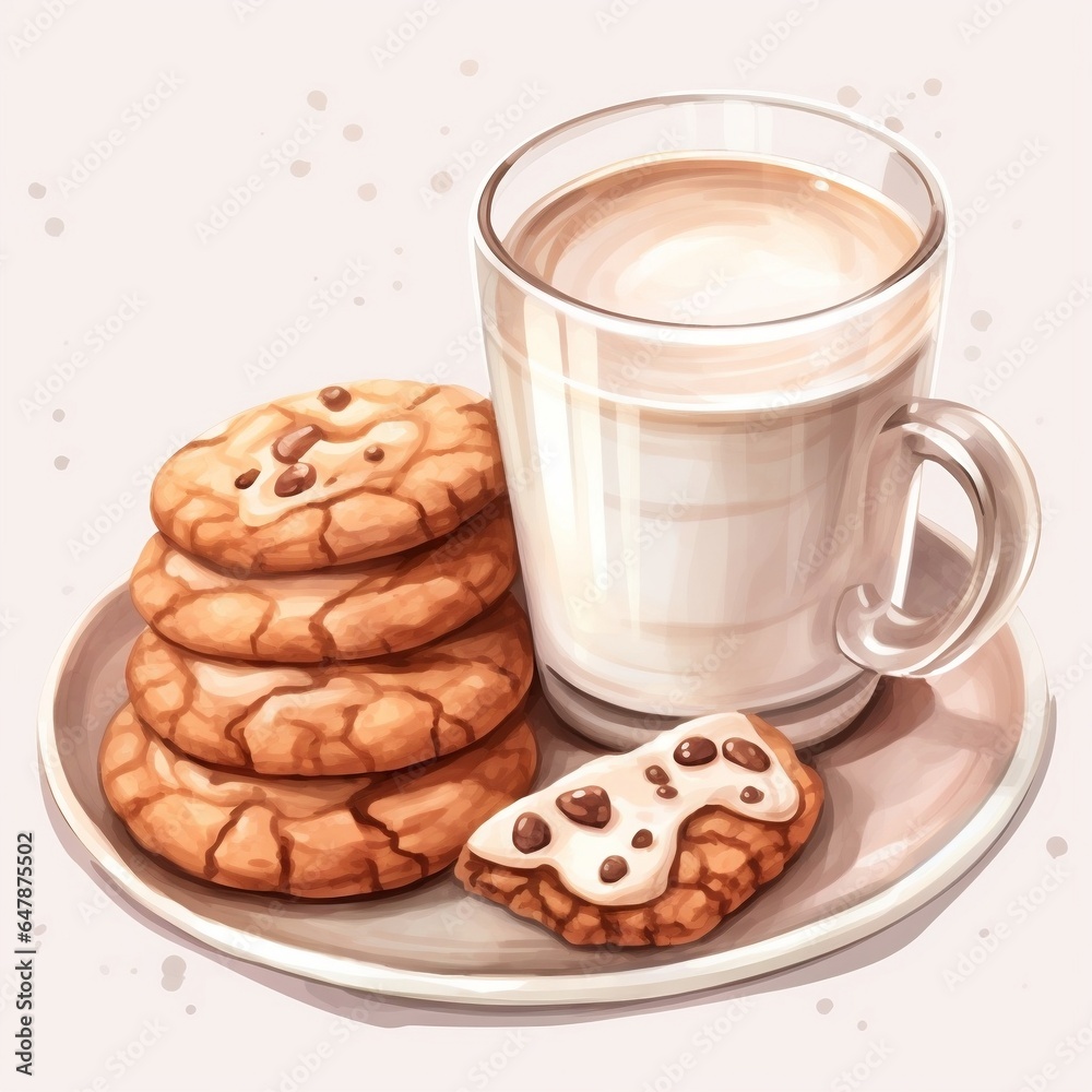 Cute cookies and milk png watercolor cookie and coffee icon, in the style of realistic scenery Cute cookies and milk png watercolor cookie and coffee icon, in the style of realistic scenery