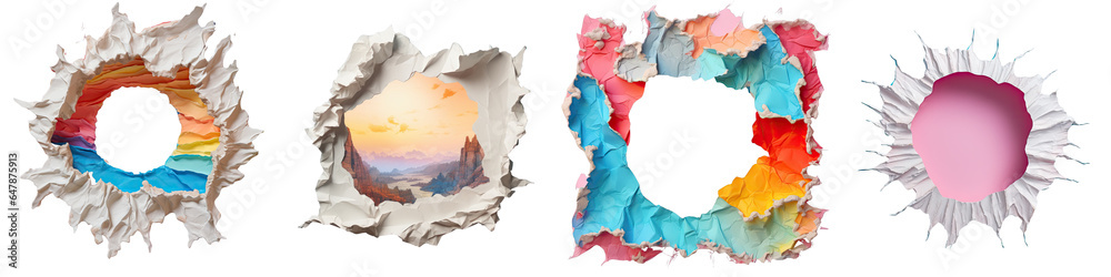Png Set Paper with ripped edges and an opening transparent background