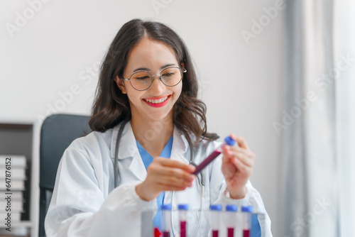 Young scientists pioneering medical discoveries in lab  with one scientist employing microscope for invaluable insights  blood lab test  virus vaccine invent  asian indian people