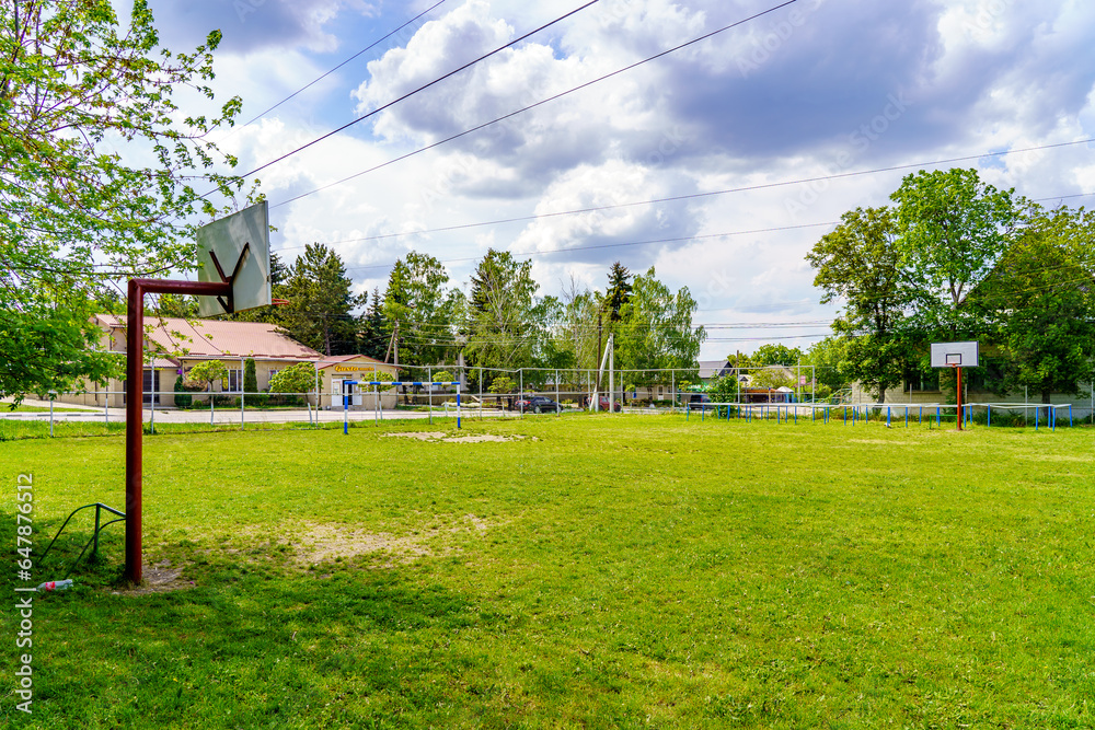 Sport Area with a lawn. Background with selective focus and copy space