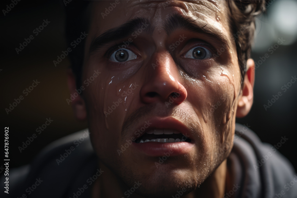 A close-up of a person's face expressing a range of emotions, illustrating the complexities of mental health experiences. Generative Ai.