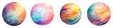 Png Set Painted planet in abstract colors on a transparent background