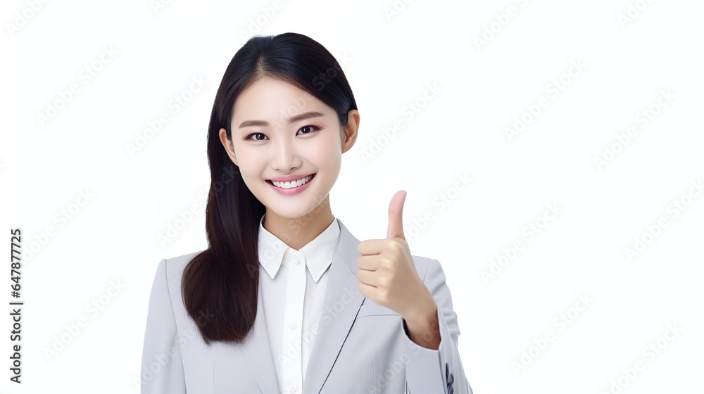 Asian business woman pointing at something on white background Asian business woman pointing at something on white background