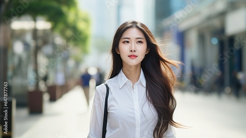 portrait of an asian business woman walking in the city