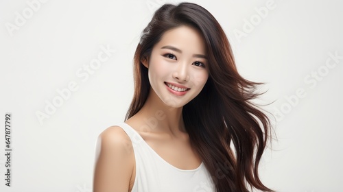 Asian women portrait, cosmetology, beauty and spa, face care, facial treatment, attractive young Asian woman with clear, fresh skin on white background.