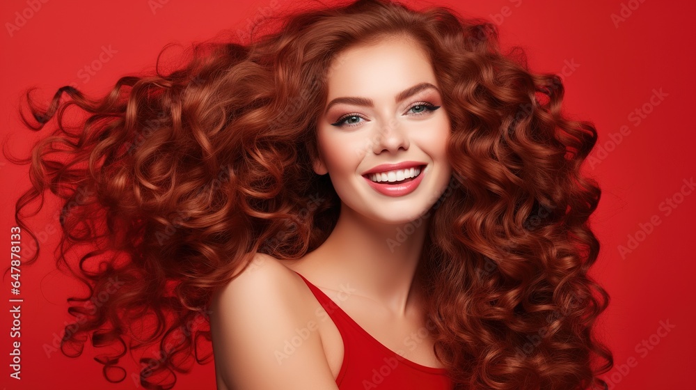 Naklejka premium a woman with long hair with clean and healthy skin