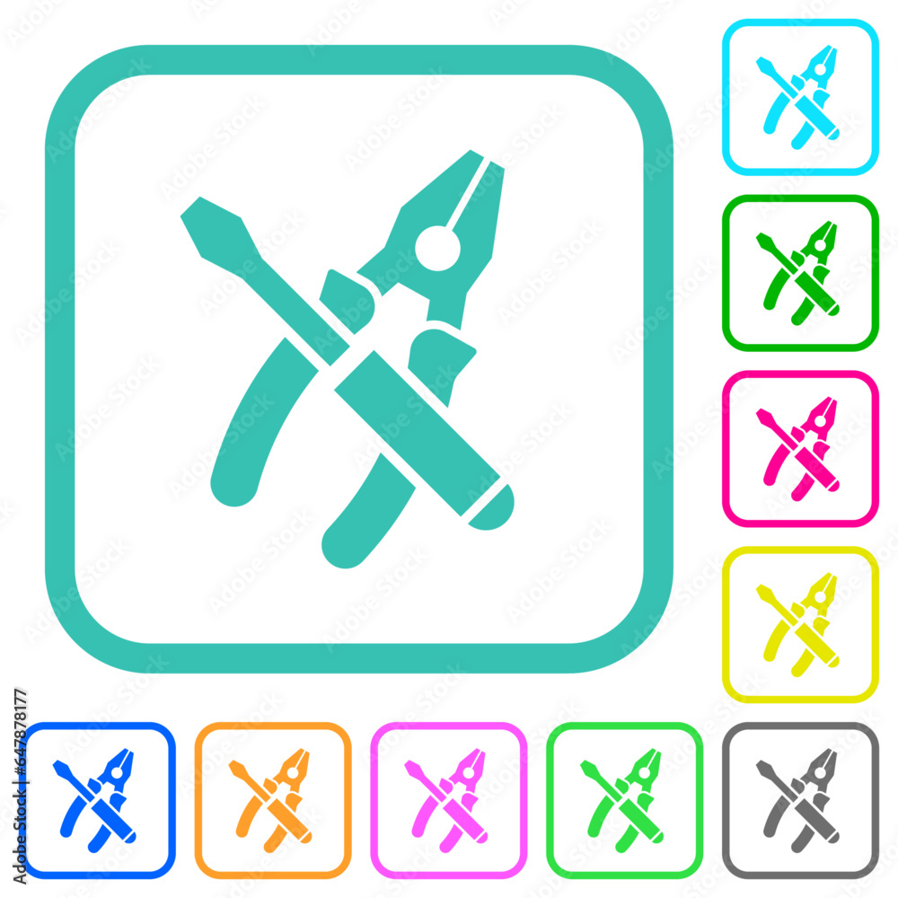 Combined pliers and screwdriver vivid colored flat icons