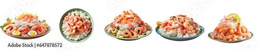 Png Set Mixed seafood and shrimp powder transparent background along with sticky rice