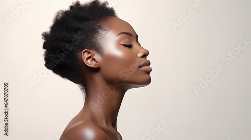 Beauty, skincare, and the face of a black lady laugh in the studio for a facial treatment, health, or cosmetics.
