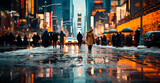 Night snowy Christmas American city New York, New Year holiday, blurred background - AI generated image