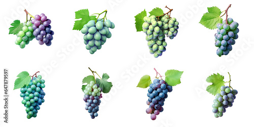 Png Set Cluster of green and blue grapes on a transparent background