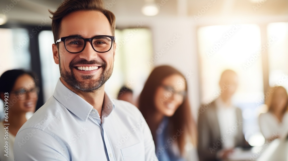 portrait of a smiling business person at office. generative ai portrait of a smiling business person at office. generative ai