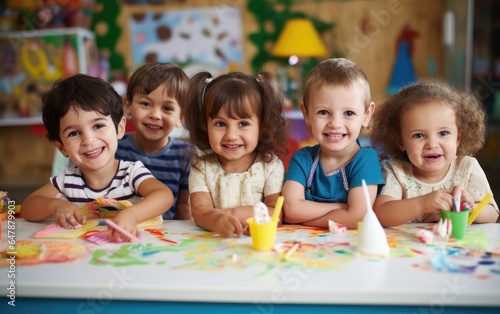 Group of children during a fun arts and crafts activity. 