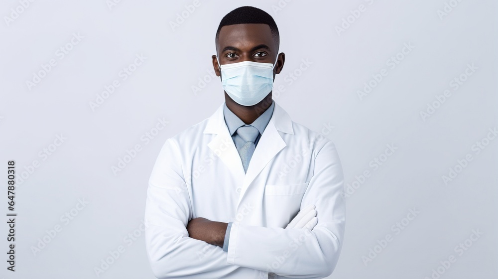 Male doctor with medical mask on white background. generative ai Male doctor with medical mask on white background. generative ai