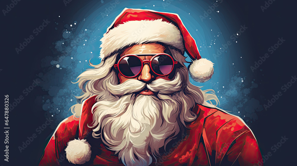a funny, fun and weird Santa Claus making a face. Wearing glasses.