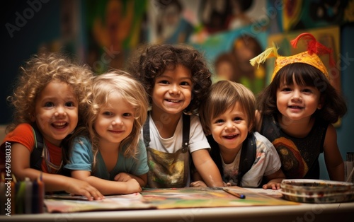 Group of children during a fun arts and crafts activity. Generative AI