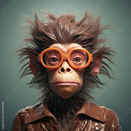 a funny, fun and weird monkey making a face. Wearing glasses.