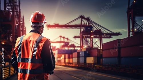 Engineers or foremen manage the loading of containers from cargo freight ships for import and export, and engineers examine the quantity of product in containers. generative ai