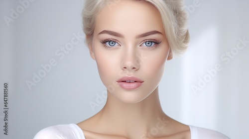 Woman beautiful face healthy skin care natural beauty young model. makeup face. generative ai