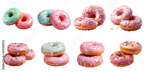 Png Set Pair of glazed donuts on transparent background