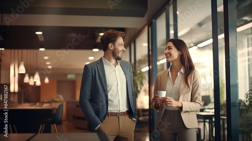 business couple walking in cafe