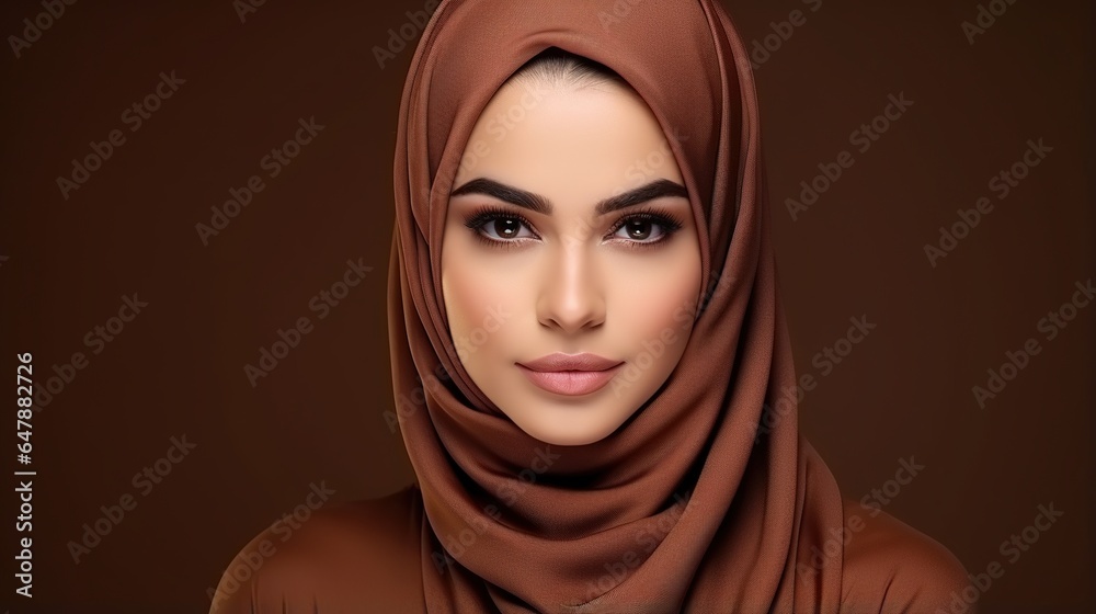 Portrait of beautiful muslim woman wearing a hijab over studio background studio. generative ai Portrait of beautiful muslim woman wearing a hijab over studio background studio. generative ai