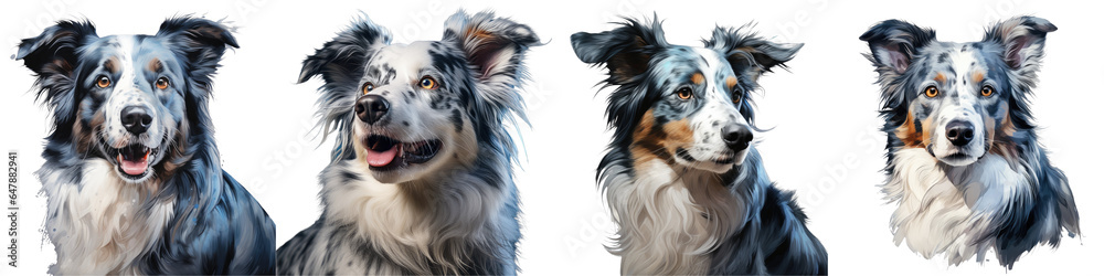 Png Set Beautiful adult female blue merle border collie with a noble and elegant appearance transparent background
