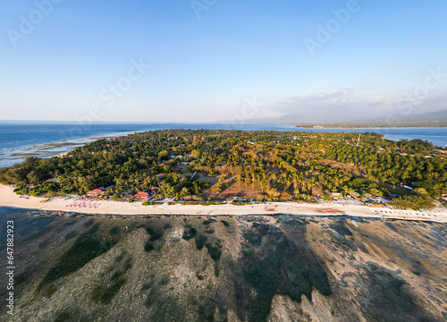 Gili Island beach aerial landscape by drone. aerial view of Gili Air in Lombok, Bali, Indonesia 