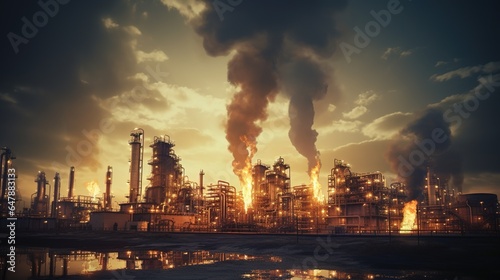 oil refinery plants industrial view  with the morning and foggy sky  forms an industry zone.