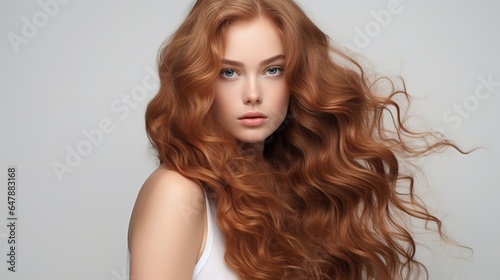 portrait of a young woman with long hair and hair treatment