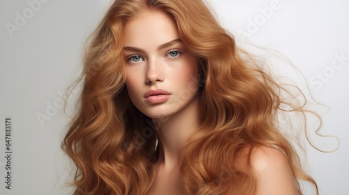 portrait of a young woman with long hair and hair treatment