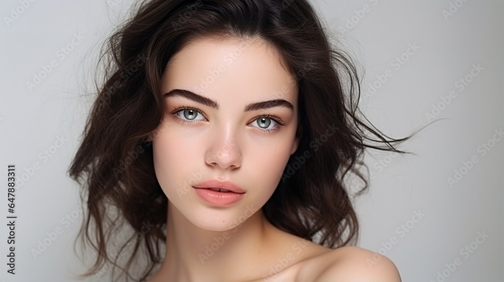 Beautiful woman with perfect make-up on white background. generative ai Beautiful woman with perfect make-up on white background. generative ai